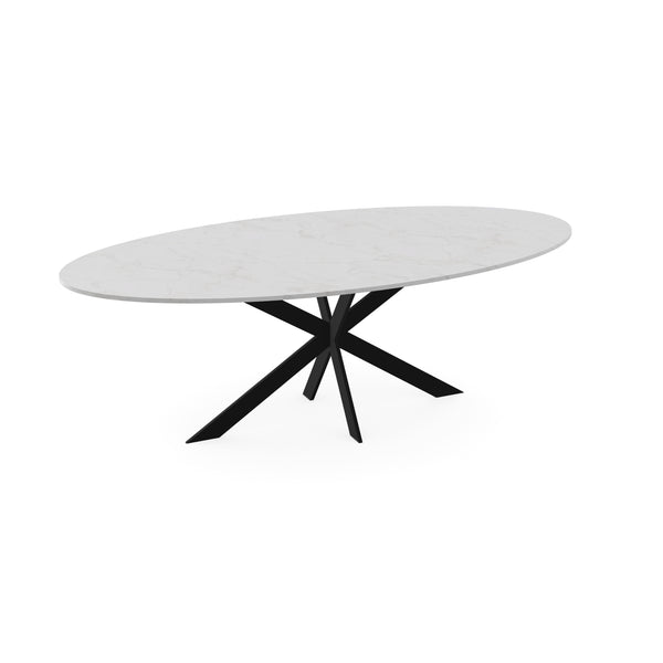 HPL Eettafel Wit Marmer - Ovaal - Matrix ultra dun zwart