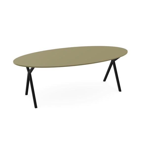 HPL Eettafel Lichen green - Ovaal - Scissor zwart