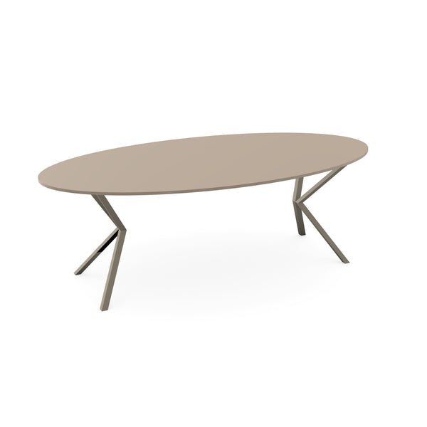 HPL Eettafel Oatmeal Beige - Ovaal - VV licht bruin
