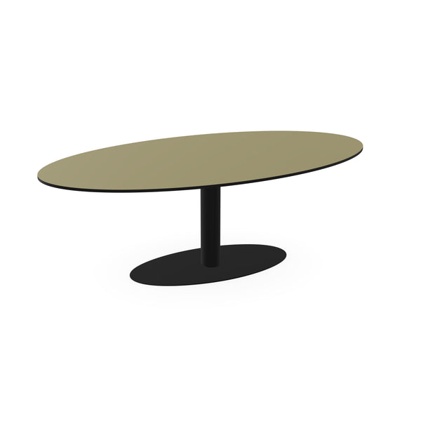 HPL Eettafel Lichen Green - Ovaal - Giro ovaal licht bruin