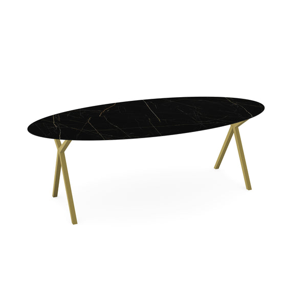 Keramiek eettafel nero ardi glans - Ovaal - Scissor goud
