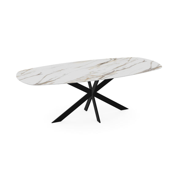 Keramiek eettafel calacatta gold - Deens ovaal - Matrix ultra dun zwart