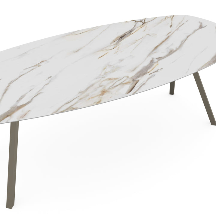 Keramiek eettafel Calacatta gold glans - Deens ovaal - I schuin lichtbruin - {{ product.type }} - Kas20
