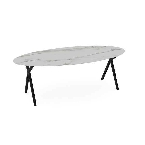 Keramiek eettafel calacatta pullido - Ovaal - Scissor zwart