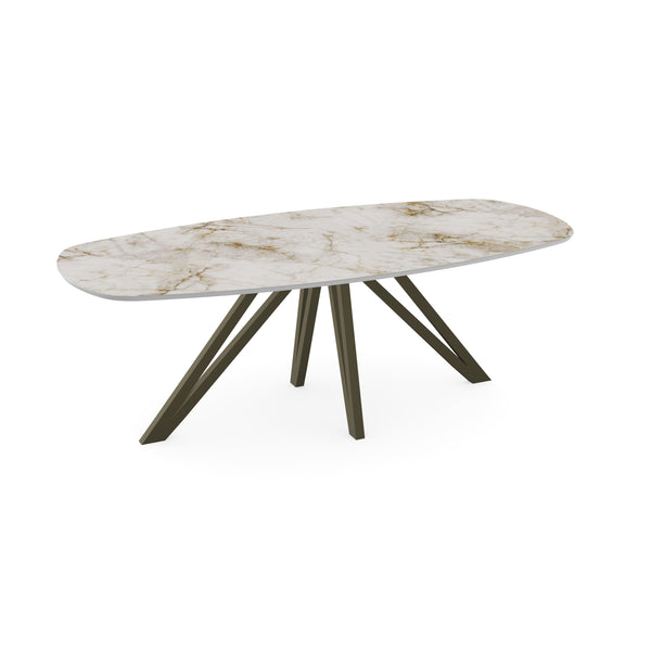 Keramiek eettafel cuarzo reno glans - Deens ovaal - Spin donkerbruin