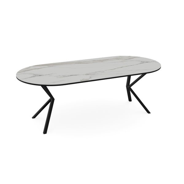 Keramiek eettafel Calacatta Pullido - Plat ovaal - VV onderstel zwart