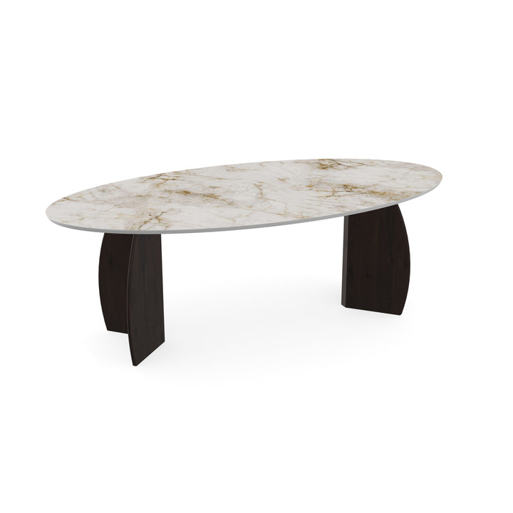 Keramiek eettafel cuarzo reno glans - Ovaal - Maan walnut brown 2x - {{ product.type }} - Kas20