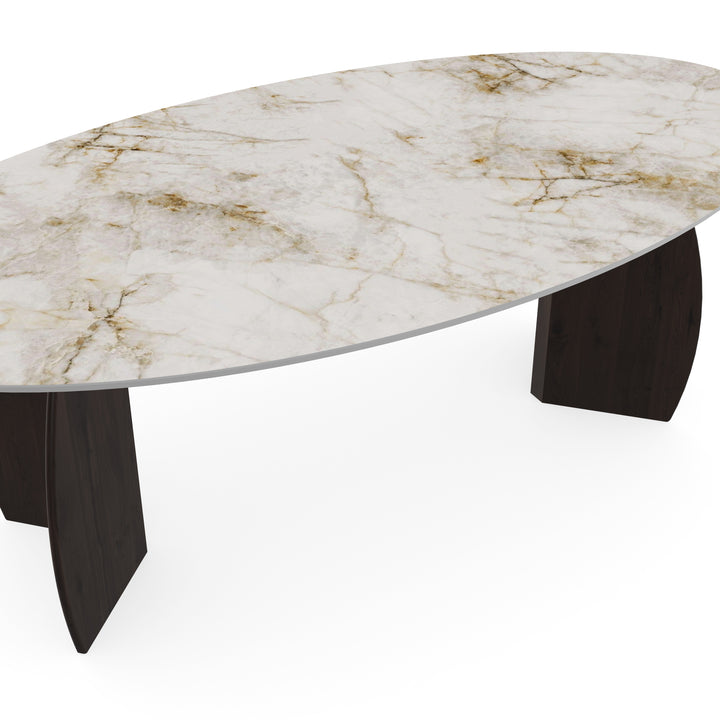 Keramiek eettafel cuarzo reno glans - Ovaal - Maan walnut brown 2x - {{ product.type }} - Kas20
