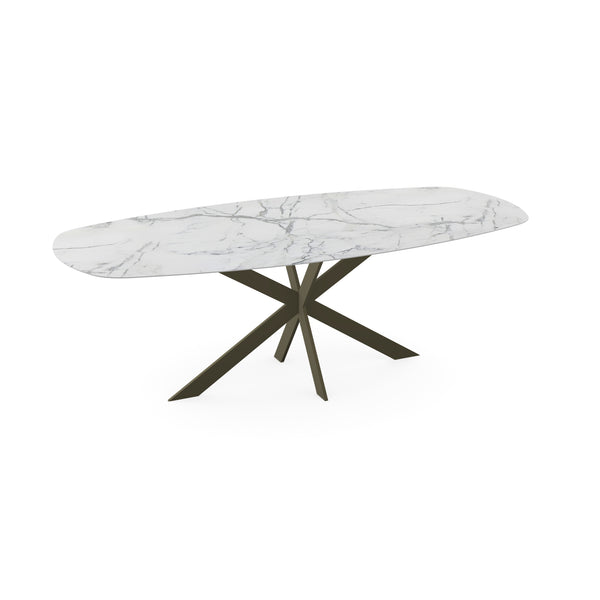 Keramiek eettafel Estatuario mat - Deens ovaal - Matrix ultra dun donker bruin