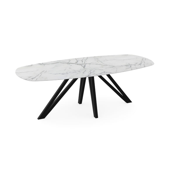 Keramiek eettafel Estatuario mat - Deens ovaal - Spin zwart