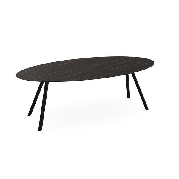 Keramiek eettafel Noir desir mat - Ovaal - I poot schuin zwart