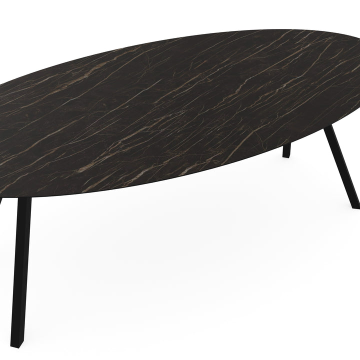 Keramiek eettafel Noir desir mat - Ovaal - I poot schuin zwart - {{ product.type }} - Kas20