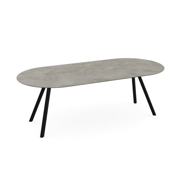 Keramiek distrito aluminio eettafel - plat ovaal - i poot schuin zwart