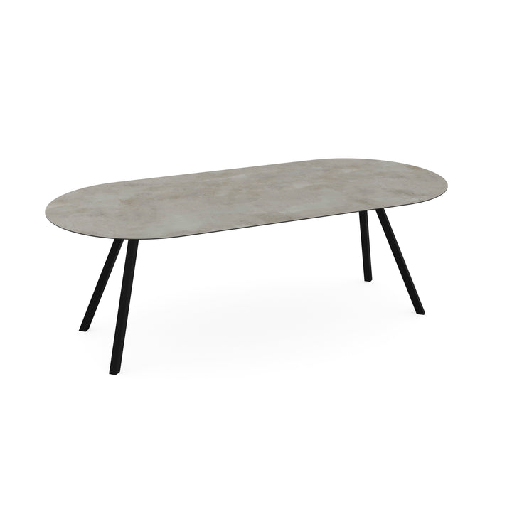 Keramiek distrito aluminio eettafel - plat ovaal - i poot schuin zwart - {{ product.type }} - Kas20