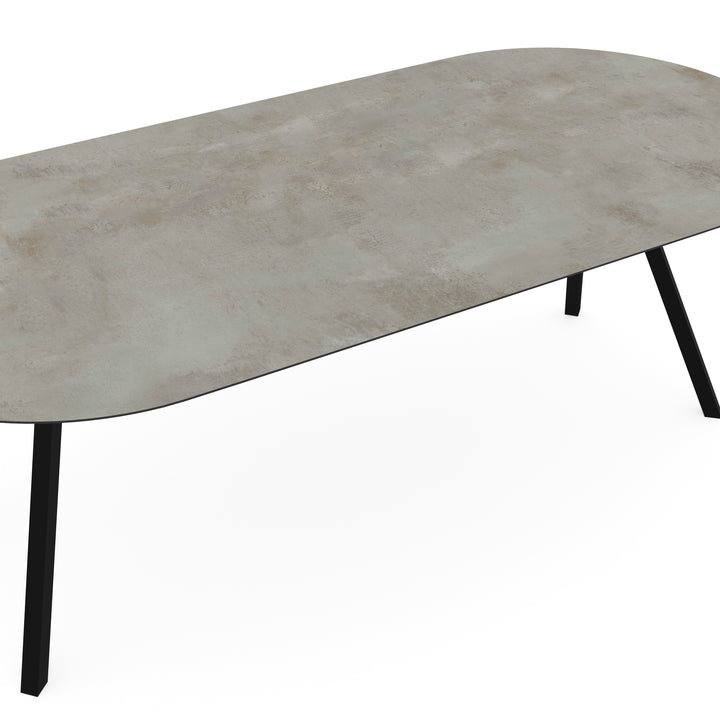 Keramiek distrito aluminio eettafel - plat ovaal - i poot schuin zwart - {{ product.type }} - Kas20