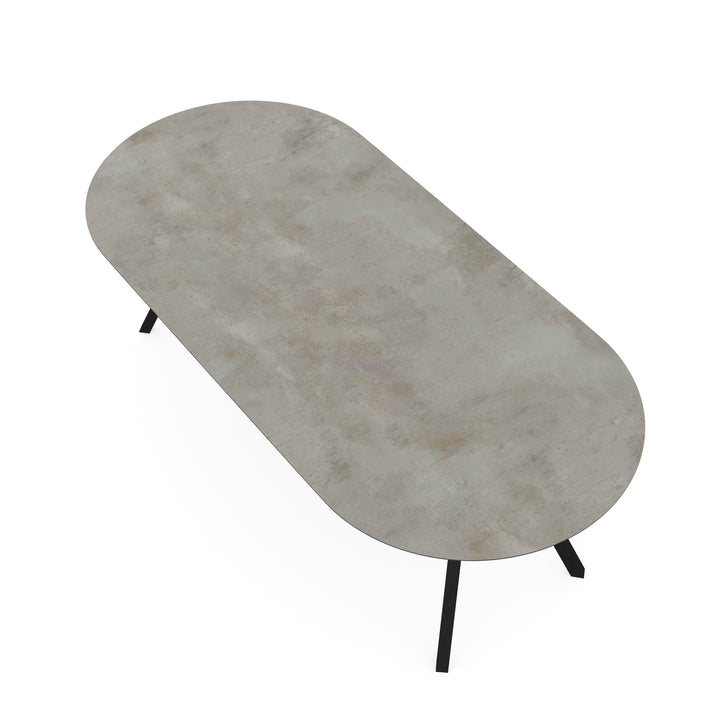 Keramiek distrito aluminio eettafel - plat ovaal - i poot schuin zwart - {{ product.type }} - Kas20