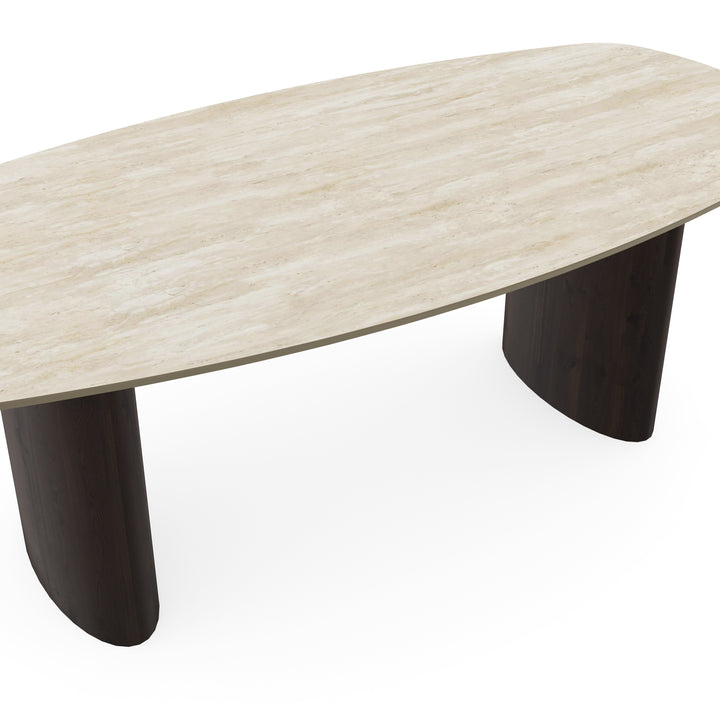 Keramiek eettafel Travertino - Deens ovaal - Freya Walnut brown 2x - {{ product.type }} - Kas20