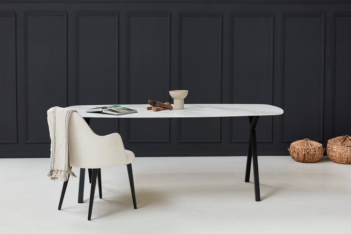 Keramiek eettafel calacatta mat - Deens ovaal - Scissor zwart - {{ product.type }} - Kas20