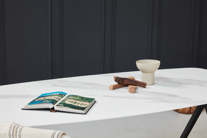 Keramiek eettafel calacatta mat - Deens ovaal - Scissor zwart - {{ product.type }} - Kas20