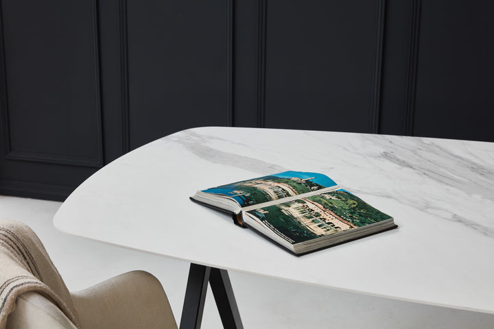 Keramiek eettafel calacatta mat - Deens ovaal - Scissor zwart - {{ product.type }} - Kas20