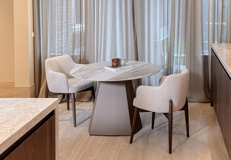 Keramiek eettafel Calacata - Rond - Cone licht bruin - {{ product.type }} - Kas20