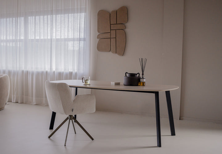 Melamine eettafel beige - Deens ovaal - I schuin zwart - {{ product.type }} - Kas20