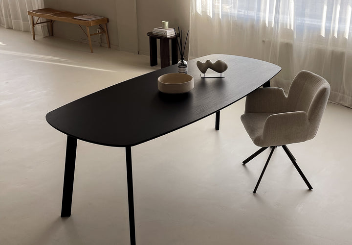 Melamine eettafel eiken zwart - Deens ovaal - I schuin zwart - {{ product.type }} - Kas20