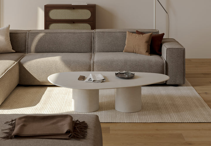 Beton Salontafel Creamy White -Kiezel A - Columbus Duo onderstel - {{ product.type }} - Kas20