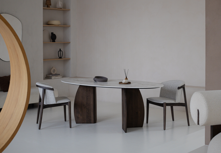 Keramiek eettafel cuarzo reno glans - Ovaal - Maan walnut brown 2x - {{ product.type }} - Kas20