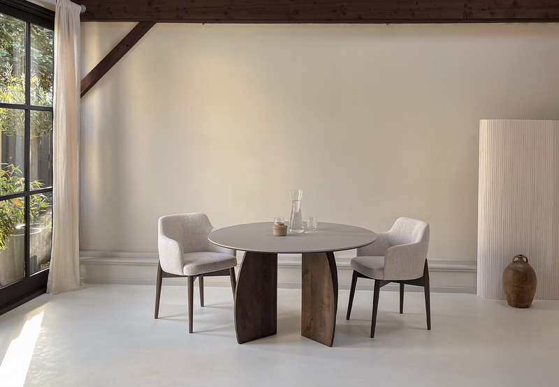 Fenix Eettafel Beige Arizona - Rond - Maan walnut brown - {{ product.type }} - Kas20