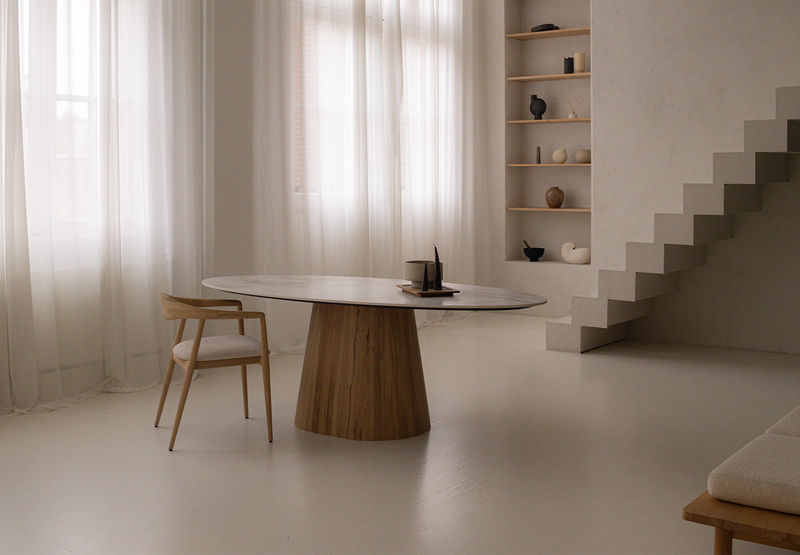 Keramiek eettafel Cuarzo Reno glans - Ovaal - Sjors naturel - {{ product.type }} - Kas20