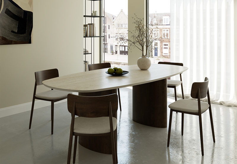 Keramiek eettafel Travertino - Deens ovaal - Freya Walnut brown 2x - {{ product.type }} - Kas20