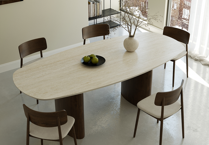 Keramiek eettafel Travertino - Deens ovaal - Freya Walnut brown 2x - {{ product.type }} - Kas20