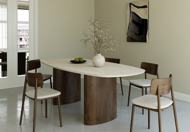 Keramiek eettafel Travertino - Deens ovaal - Freya Walnut brown 2x - {{ product.type }} - Kas20