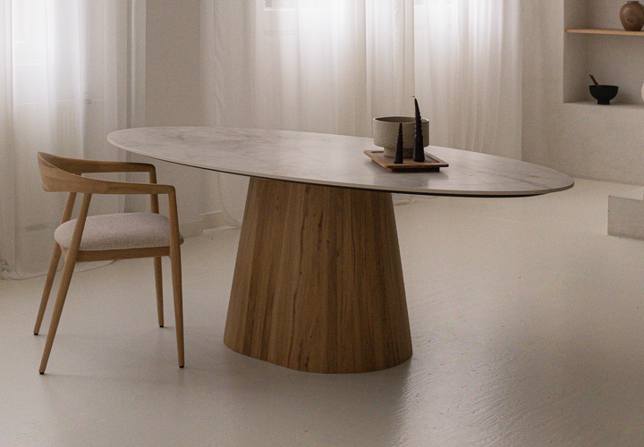 Keramiek eettafel Cuarzo Reno glans - Ovaal - Sjors naturel - {{ product.type }} - Kas20