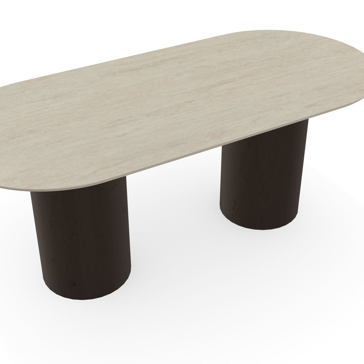 Ovale Melamine Eettafel Travertino – Columbus Onderstel Walnut Brown