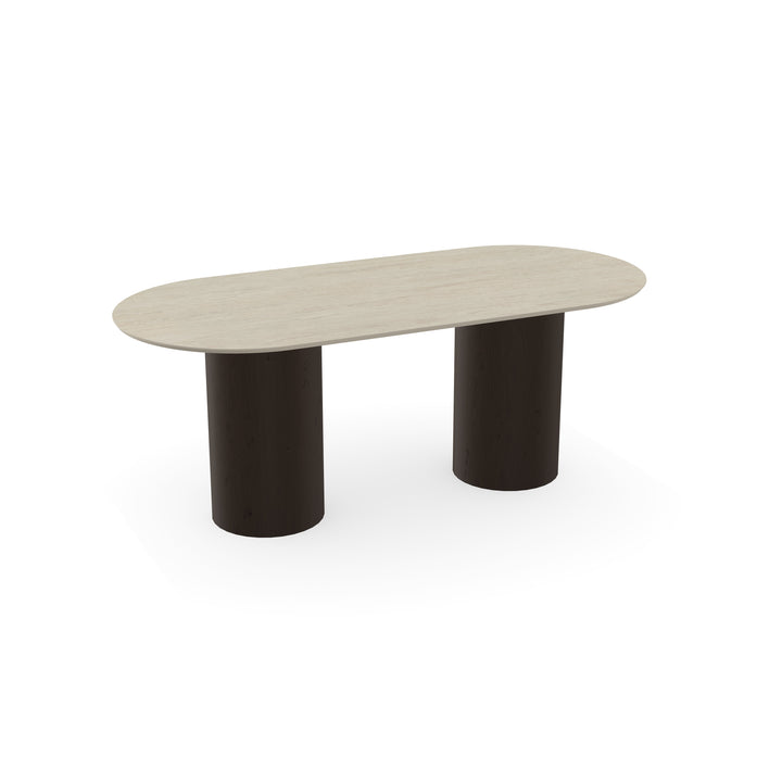 Ovale Melamine Eettafel Travertino – Columbus Onderstel Walnut Brown