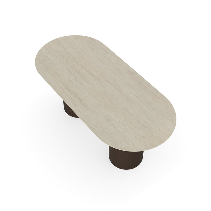 Ovale Melamine Eettafel Travertino – Columbus Onderstel Walnut Brown