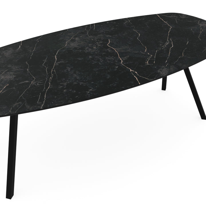 Melamine eettafel marmer zwart - Deens ovaal - Schuine i onderstel - {{ product.type }} - Kas20