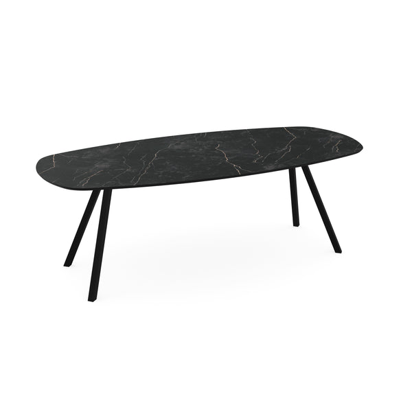 Melamine eettafel marmer zwart - Deens ovaal - Schuine i onderstel