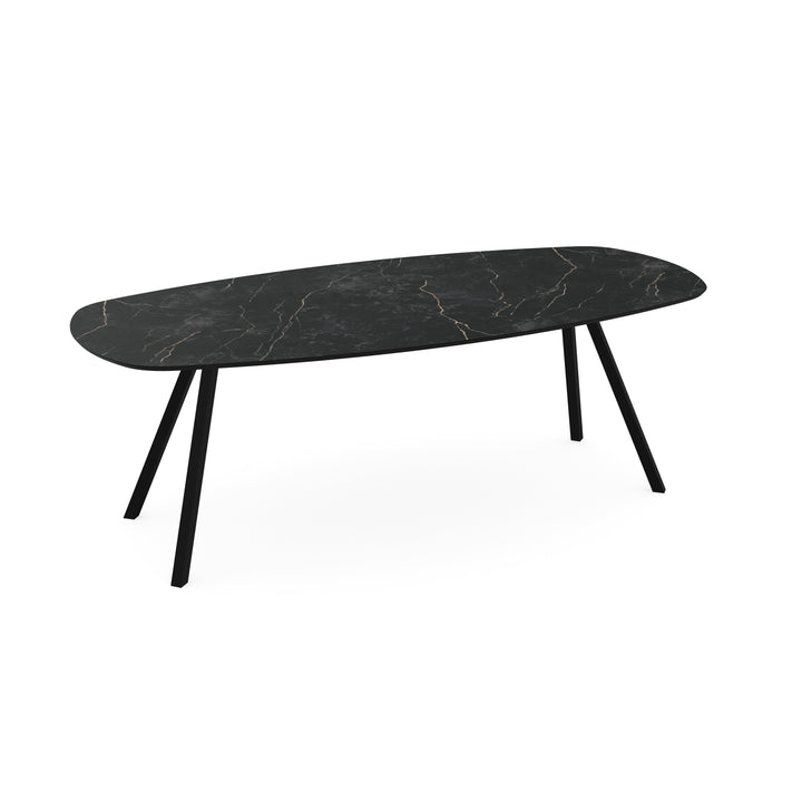 Melamine eettafel marmer zwart - Deens ovaal - Schuine i onderstel - {{ product.type }} - Kas20
