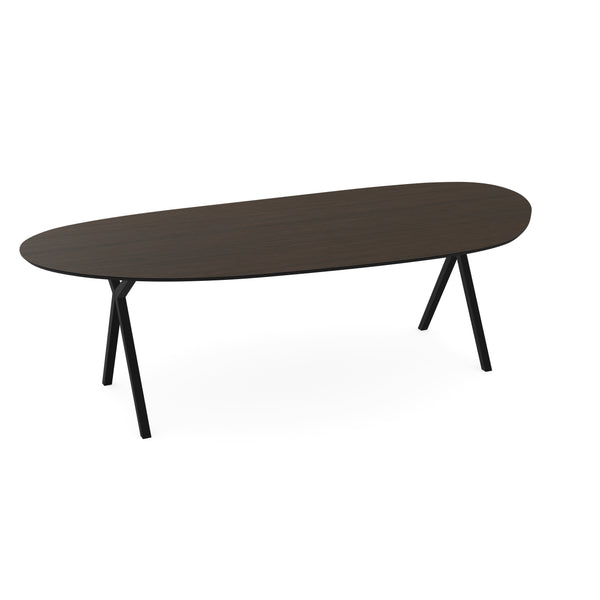 Melamine eettafel eiken bruin - Organisch Type A - Scissor onderstel