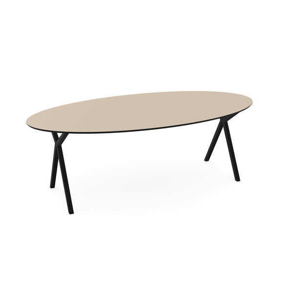 Melamine eettafel beige - Ovaal - Scissor onderstel