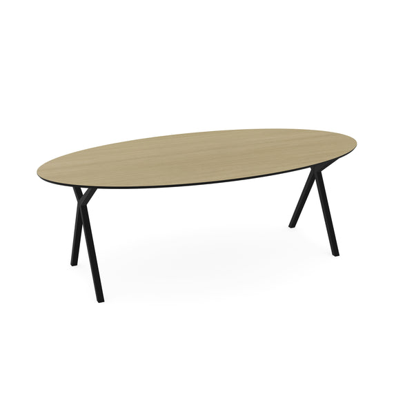 Melamine eettafel eiken licht - Ovaal - Scissor onderstel