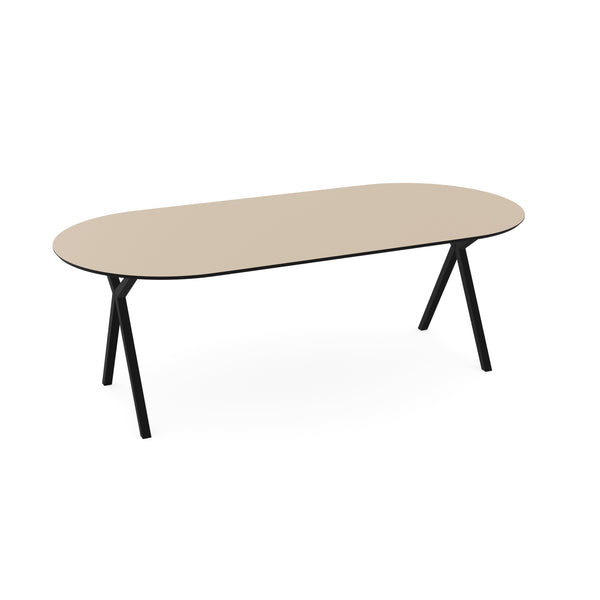 Melamine eettafel beige - Plat ovaal - Scissor onderstel
