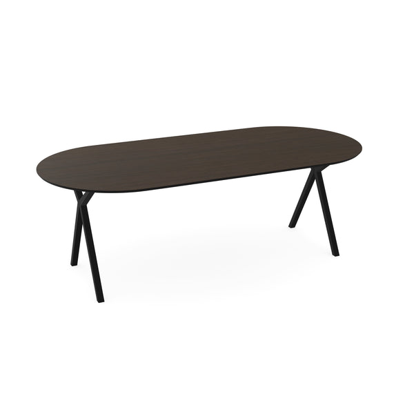 Melamine eettafel eiken bruin - Plat ovaal - Scissor onderstel