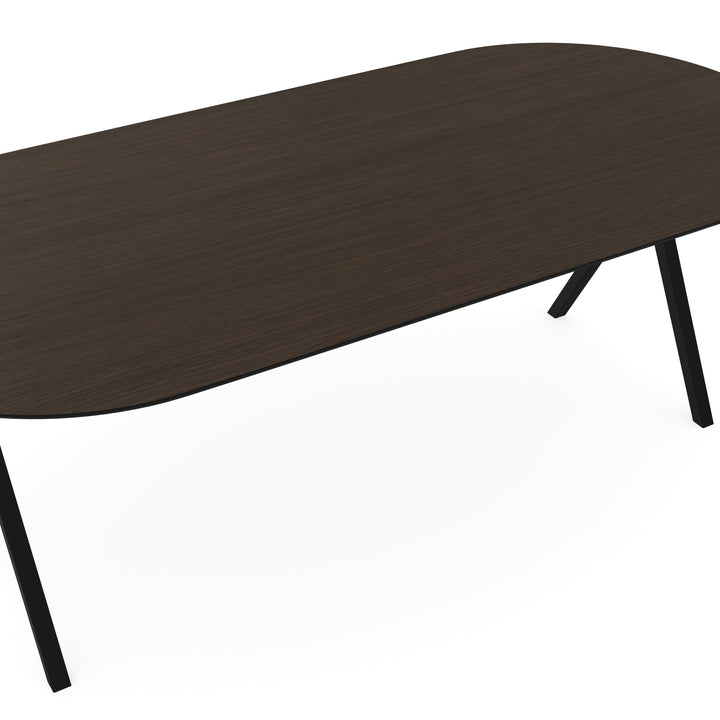 Melamine eettafel eiken bruin - Plat ovaal - Scissor onderstel - {{ product.type }} - Kas20