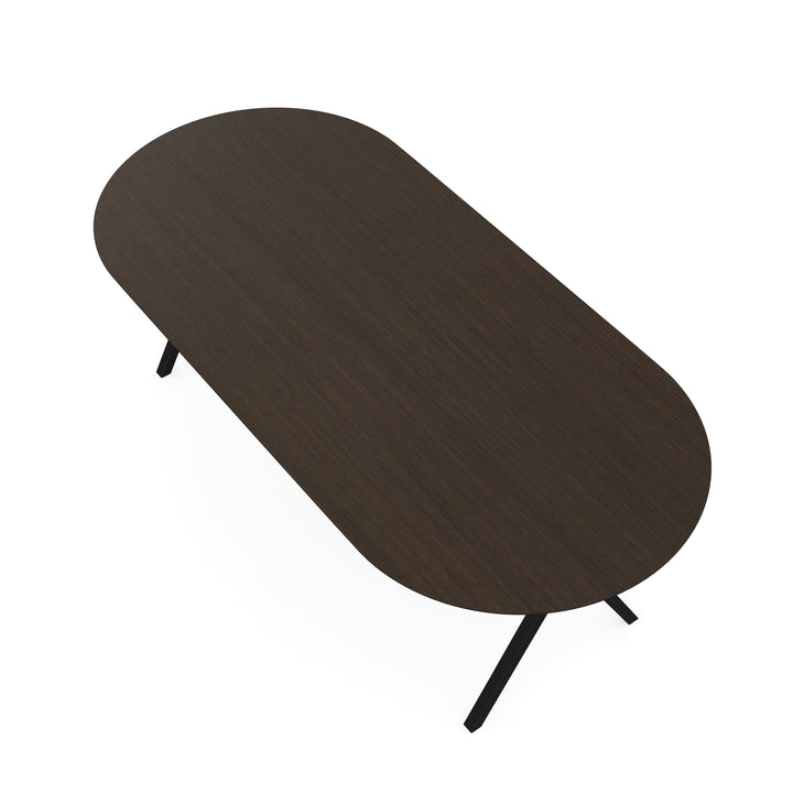 Melamine eettafel eiken bruin - Plat ovaal - Scissor onderstel - {{ product.type }} - Kas20