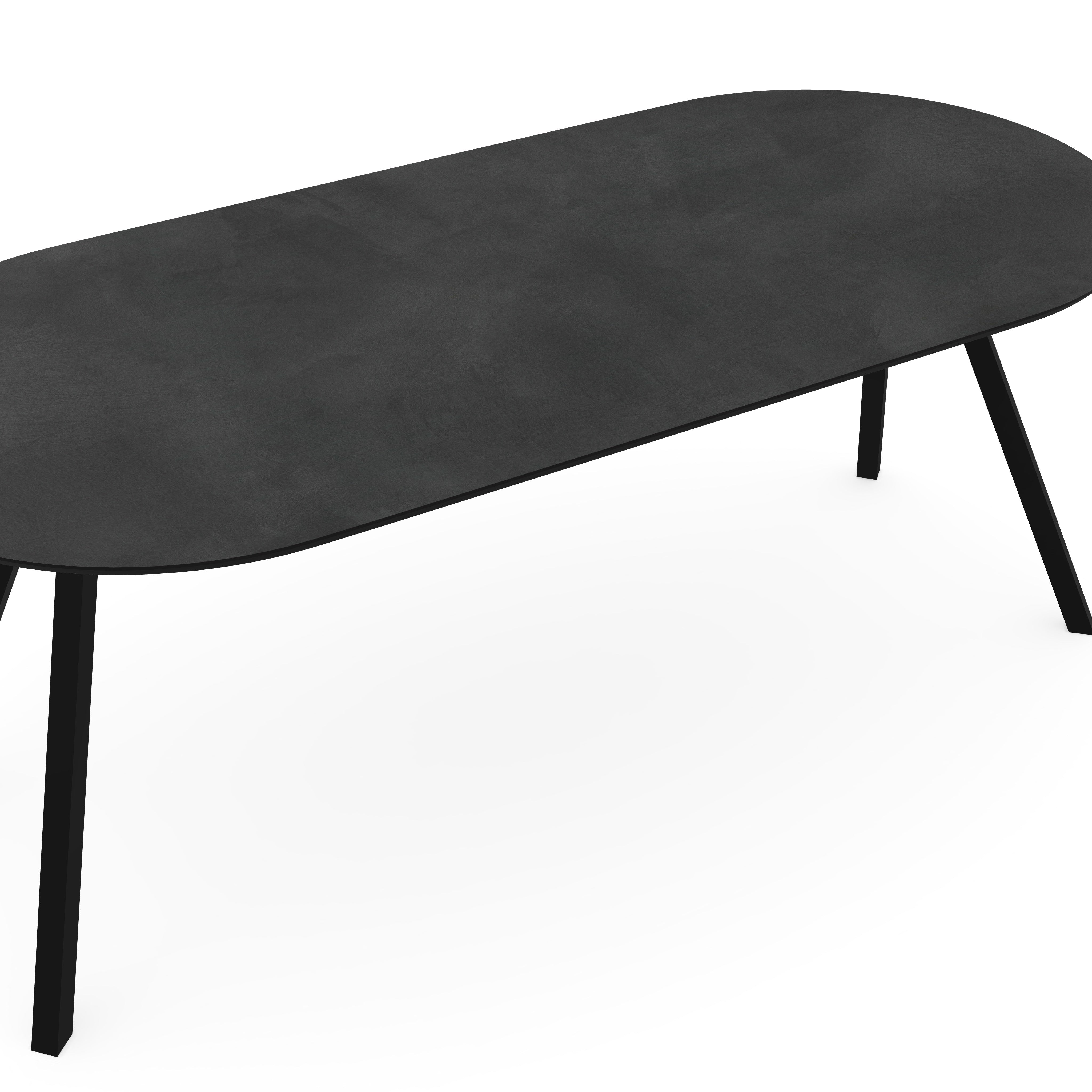 Melamine eettafel beton donker - Plat ovaal - Schuine i zwart