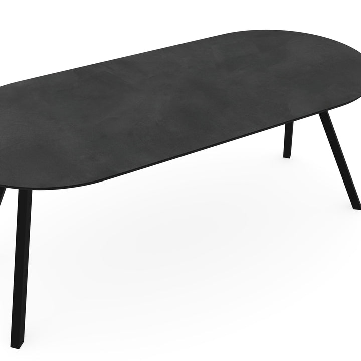 Melamine eettafel beton donker - Plat ovaal - Schuine i zwart - {{ product.type }} - Kas20